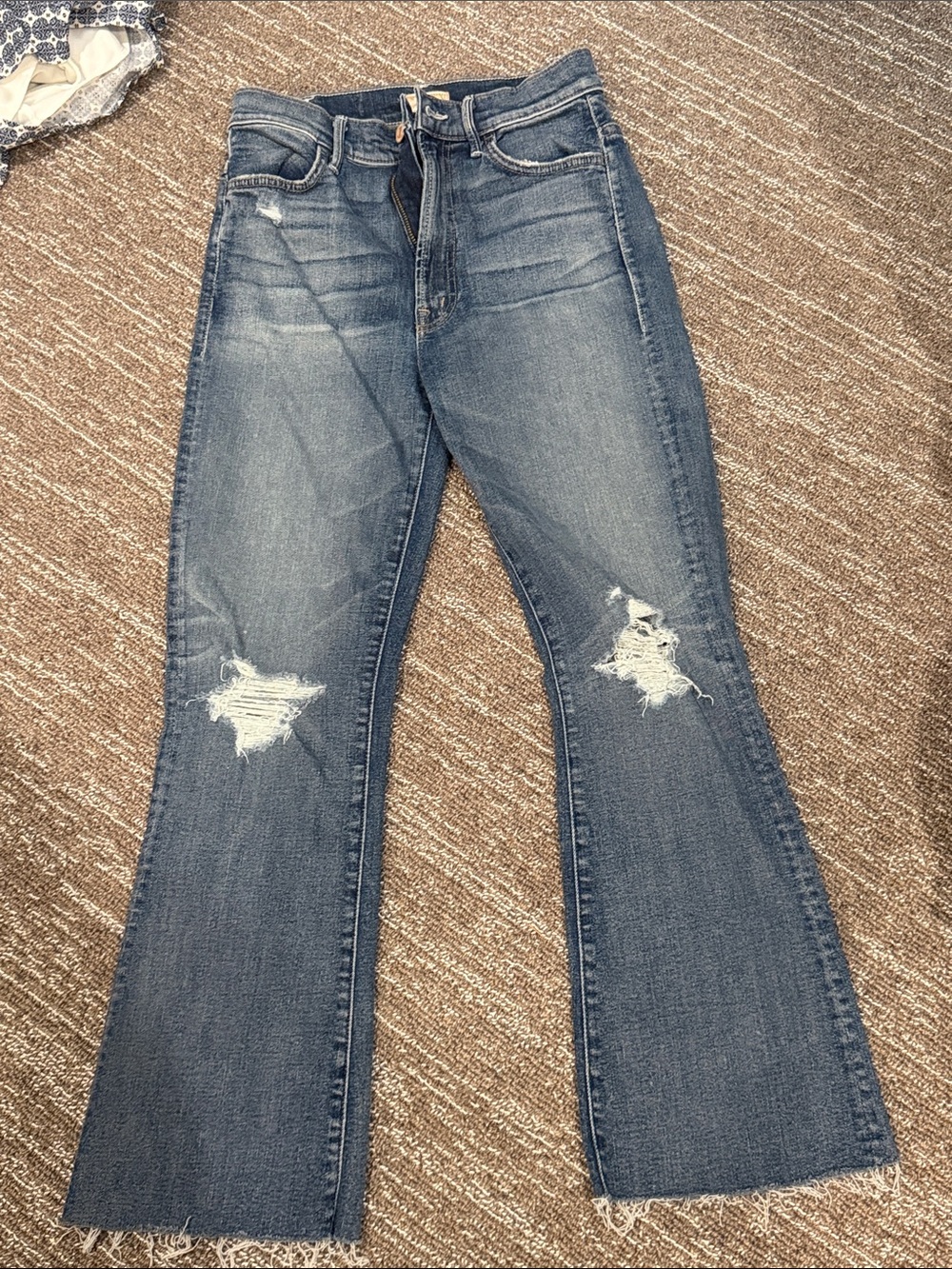 Women's Distressed Mid Blue Flare Jeans